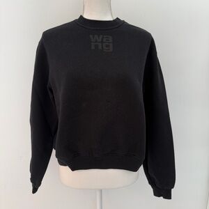Alexander Wang Puff Logo Pullover Long Sleeve Structured Terry Black Sweatshirt
